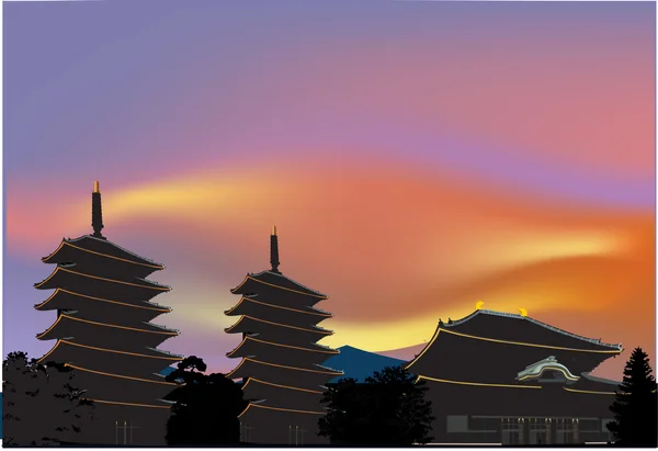 Пагода на иллюстрации заката — стоковый вектор