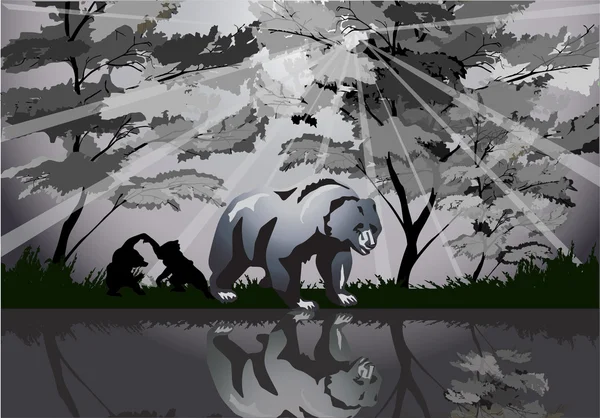Illustration grise avec deux ours — Image vectorielle