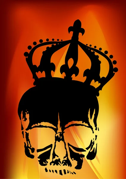 Crâne en couronne sur fond de flamme — Image vectorielle
