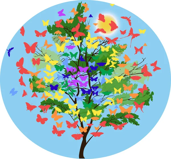 Kleur vlinder boom illustratie — Stockvector