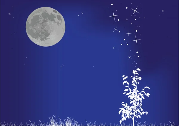 Petit arbre unique sous la pleine lune — Image vectorielle