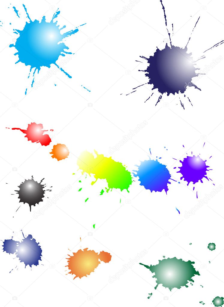 set of color blots isolated on white