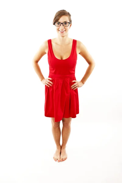 Femme en robe rouge — Photo