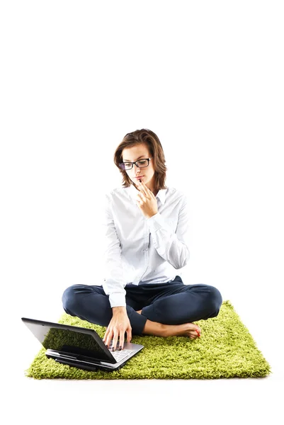 Woman with computer — Stock Photo, Image