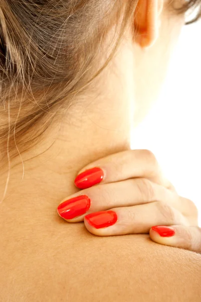 Dor no pescoço da mulher — Fotografia de Stock