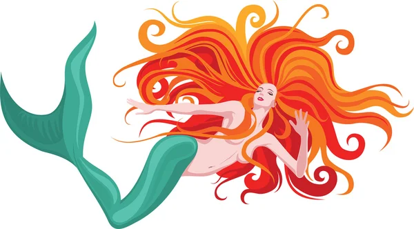 Sirena dai capelli rossi — Vettoriale Stock