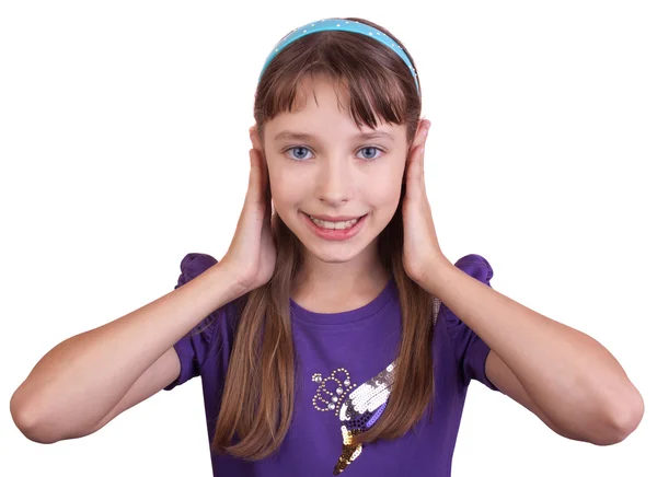 Young girl covered her ears with his hands — Stock Photo, Image