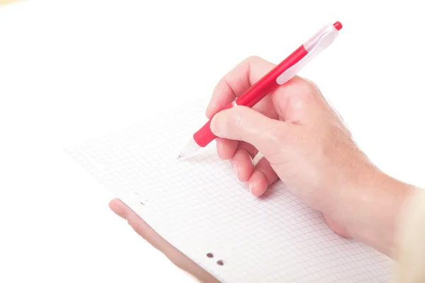 Notebook, röd penna, kvinnor, isolerade Stockbild