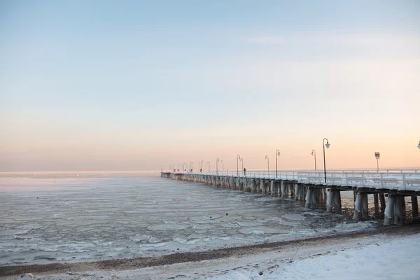 Pier, jetty on the sea - ice - floe. Poland, Gdynia — Stock Photo, Image