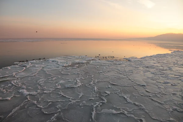 Закат на море - лед - поплавок. Польша, Гдыня — стоковое фото