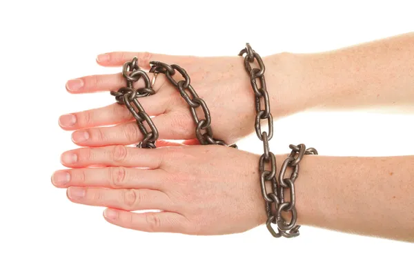 Chain on hand and wedding Ring — Stock Photo, Image