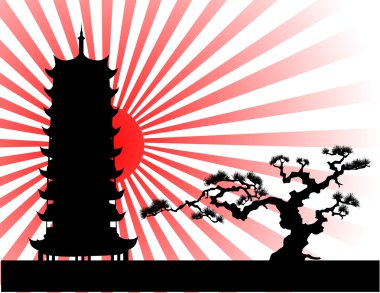 The Japanese landscape silhouette vector clipart