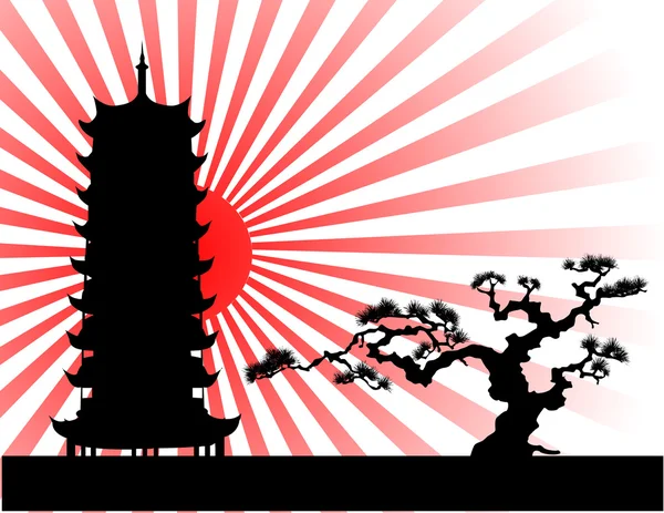 The Japanese landscape silhouette vector — Stock Vector