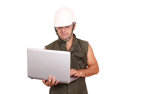 Olja då arbetstagaren med laptop — Stockfoto