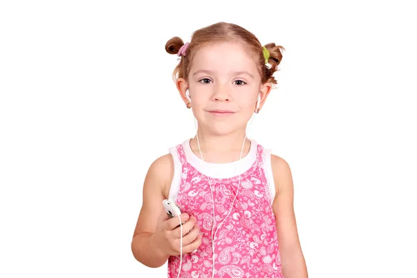 Schönheit kleines Mädchen hört Musik — Stockfoto