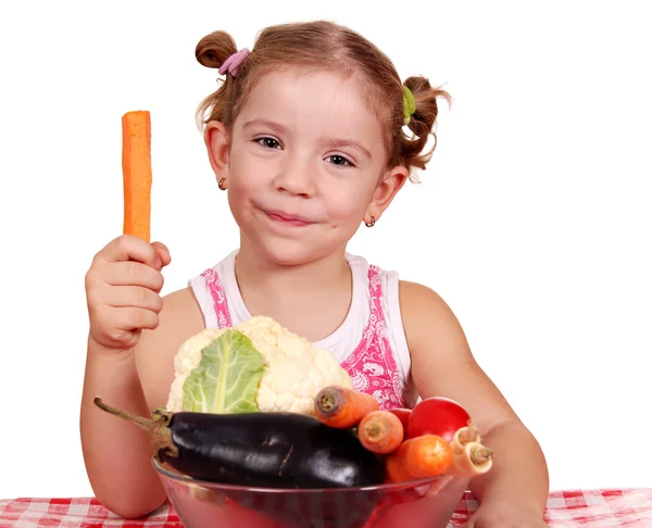 Krása holčička se zeleninou — Stock fotografie