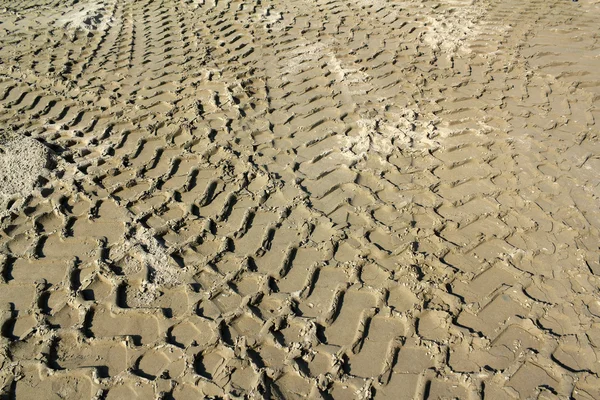 推土机履带在沙子中 — 图库照片