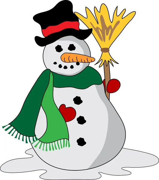 Sneeuwpop met bezem — Stockvector