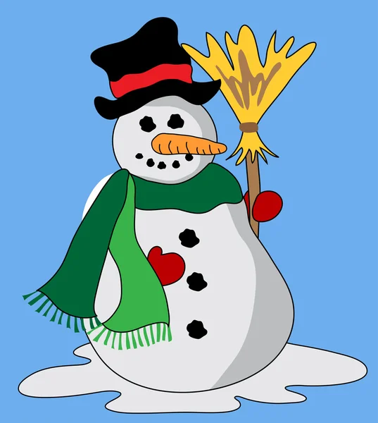 Boneco de neve com vassoura — Vetor de Stock