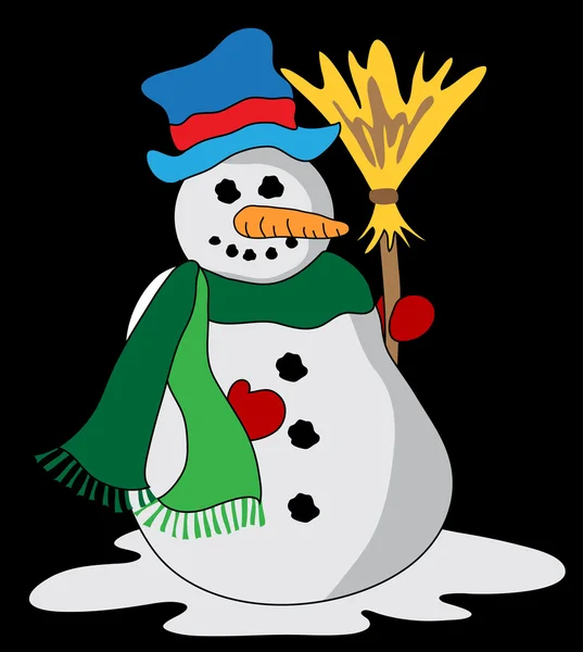 Hombre de nieve con escoba — Vector de stock