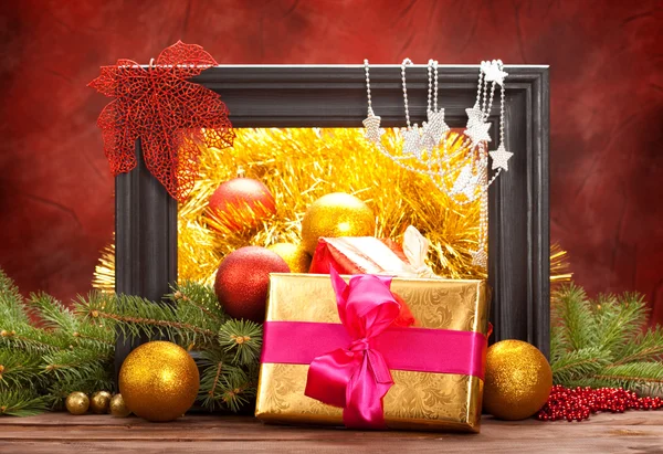 Christmas decoration - gifts and balls — Stock Photo, Image