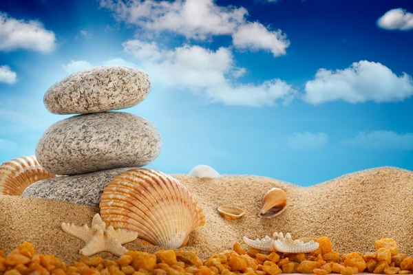 Sumemr pedras de praia e conchas — Fotografia de Stock