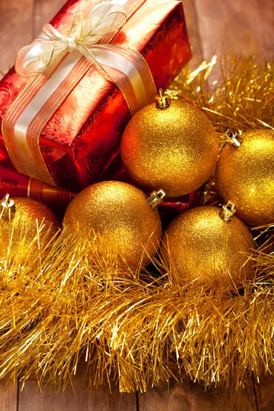 Christmas balls and gift Stock Photo