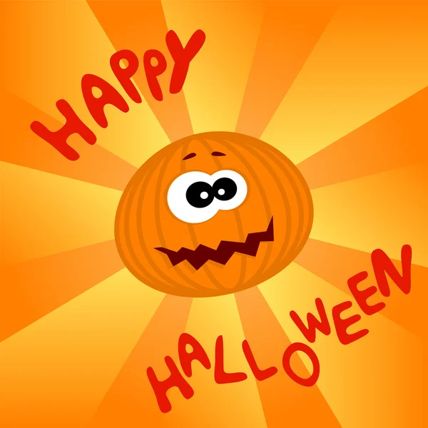 Cartão de Halloween com abóbora engraçada dos desenhos animados —  Vetores de Stock