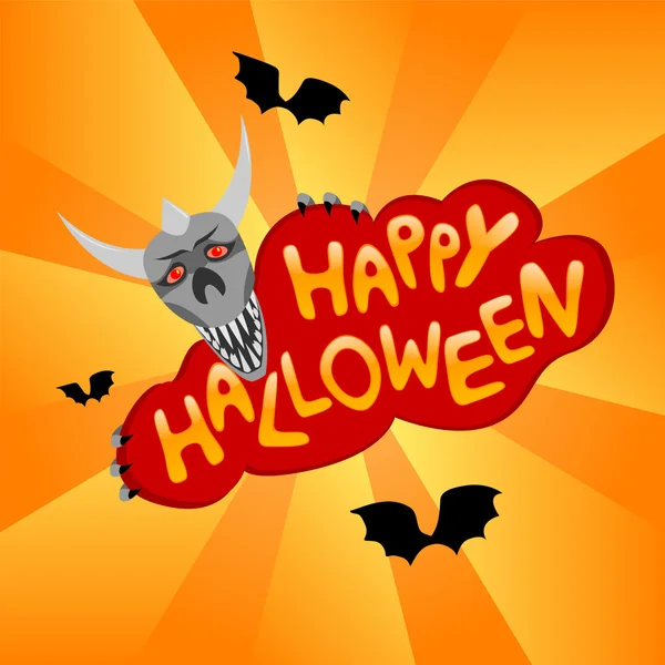Carte Halloween avec démon et chauves-souris — Image vectorielle