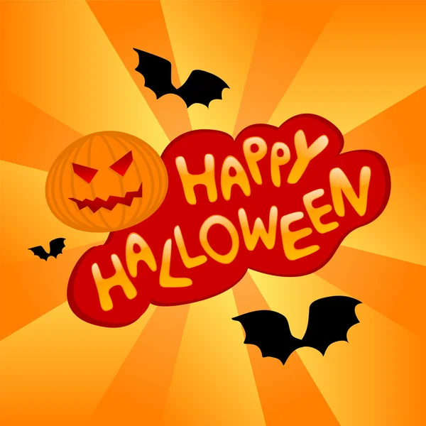 Cartão de Halloween com abóbora e morcegos —  Vetores de Stock