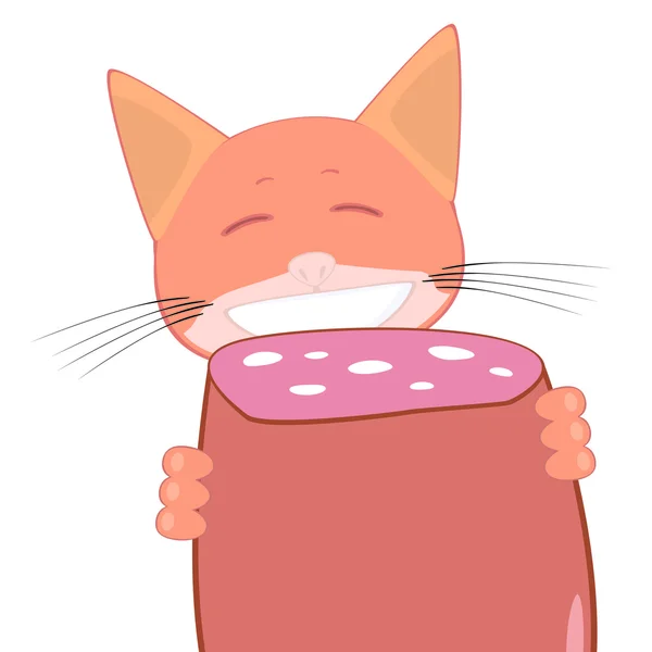 Happy γάτα με τεράστια λουκάνικο — Διανυσματικό Αρχείο