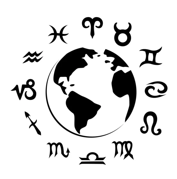 Zodiac σύμβολα και γη σιλουέτα — Διανυσματικό Αρχείο
