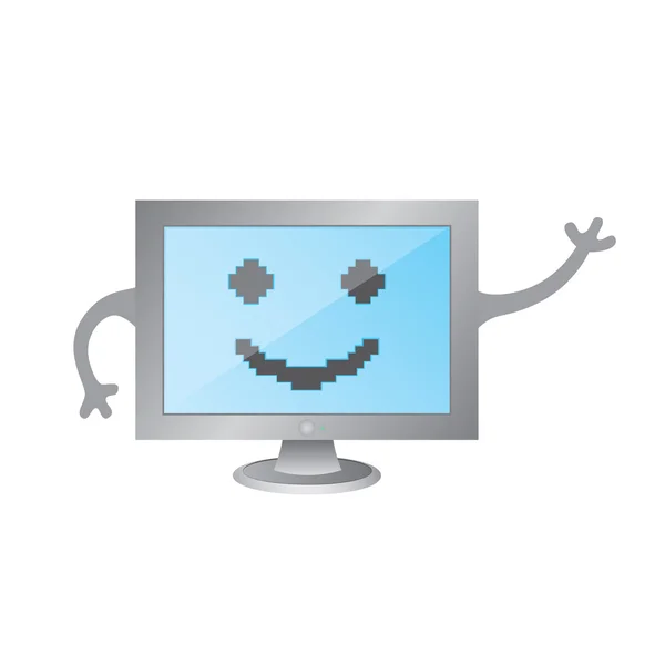 Divertido monitor de dibujos animados sonriente — Vector de stock