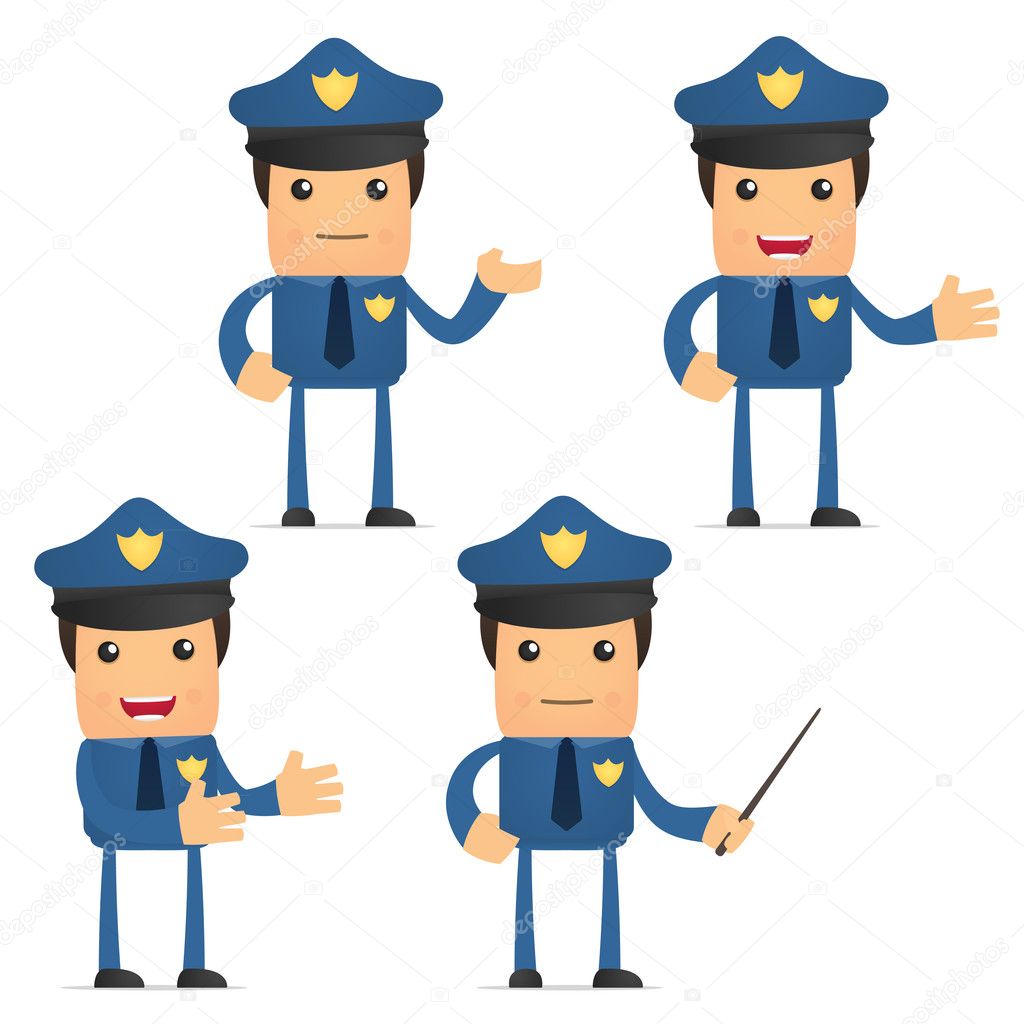 Set of funny cartoon policeman