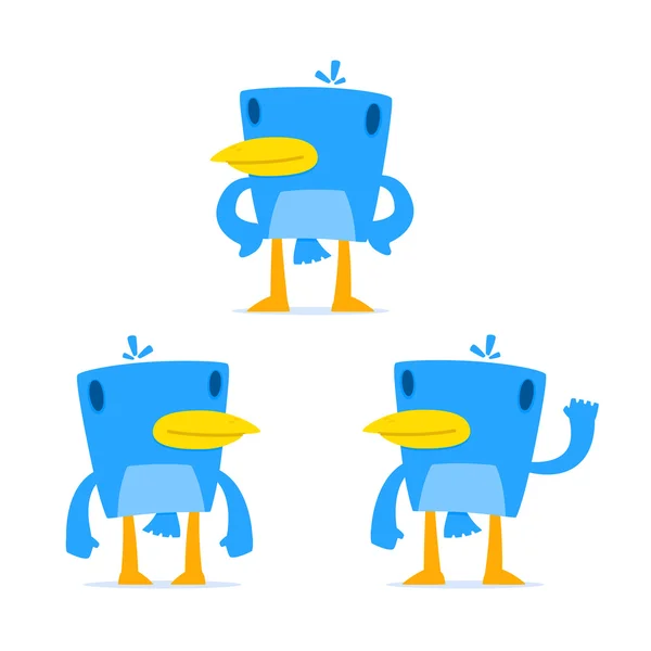 Zestaw śmieszne kreskówka niebieski ptak — Wektor stockowy