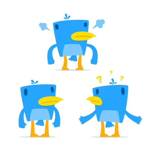 Uppsättning av rolig tecknad blå fågel — Stock vektor