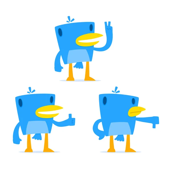 Set of funny cartoon blue bird — Stock Vector