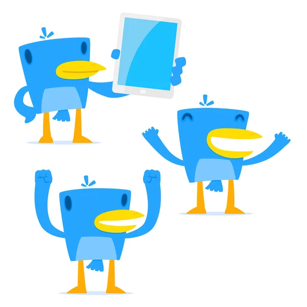 Set di divertenti cartoni animati blu uccello — Vettoriale Stock
