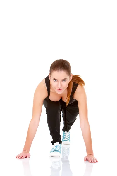Mulher fitness bonita fazendo exercício de alongamento — Fotografia de Stock