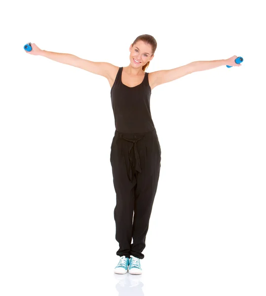 Mujer de fitness haciendo ejercicio con pesas —  Fotos de Stock