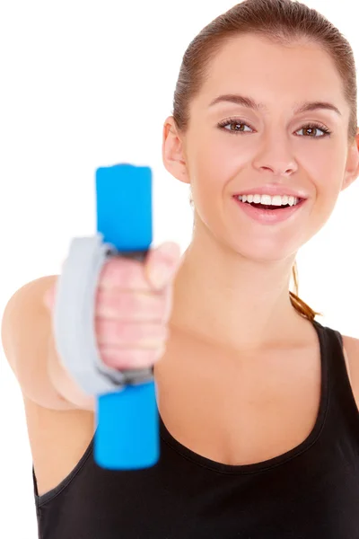 Portrét ženy fitness cvičit s činkami — Stock fotografie