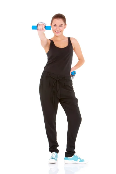 Mulher fitness trabalhando com pesos livres — Fotografia de Stock
