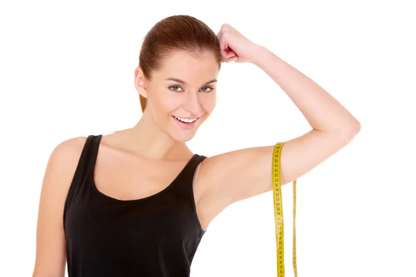 Mujer fitness con cinta métrica — Foto de Stock