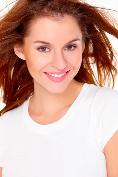 Portrait of cute young woman over white — Stock Photo, Image