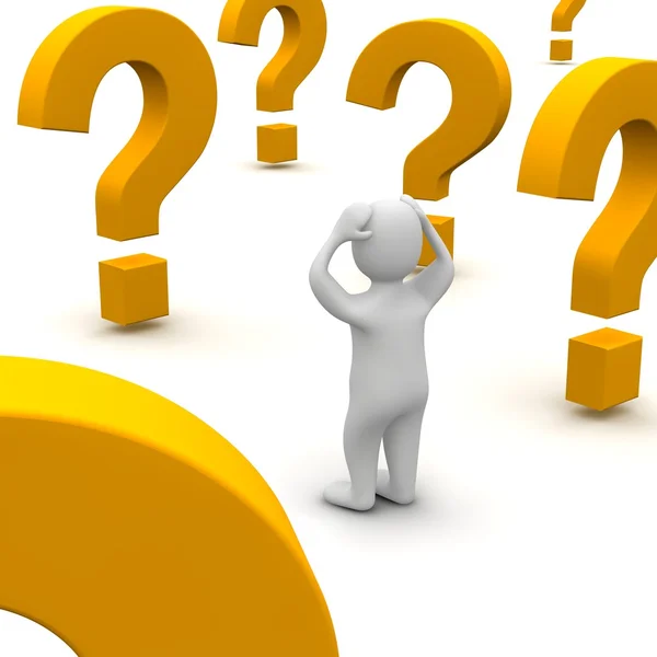 Confused man and question marks — Stock Photo, Image