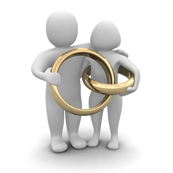 Casal e anéis de casamento — Fotografia de Stock