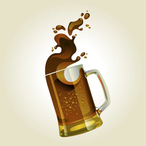 Caneca de cerveja preta com respingo — Vetor de Stock