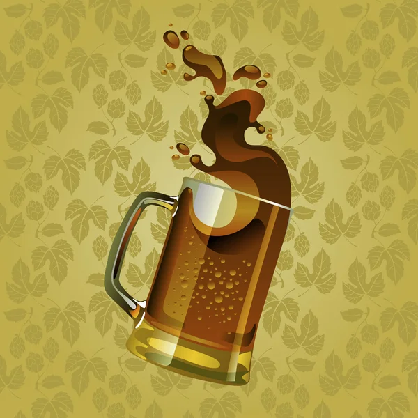 スプラッシュと黒ビールのジョッキ — ストックベクタ