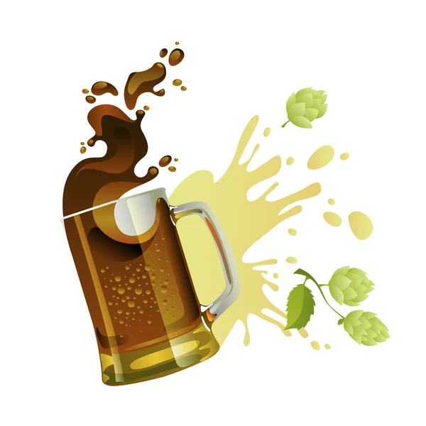 Taza de cerveza negra con salpicadura — Vector de stock