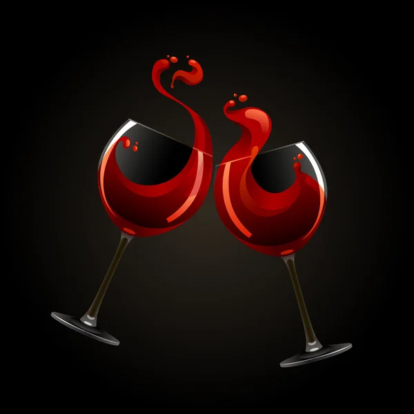 Deux verres de vin rouge avec éclaboussure — Image vectorielle